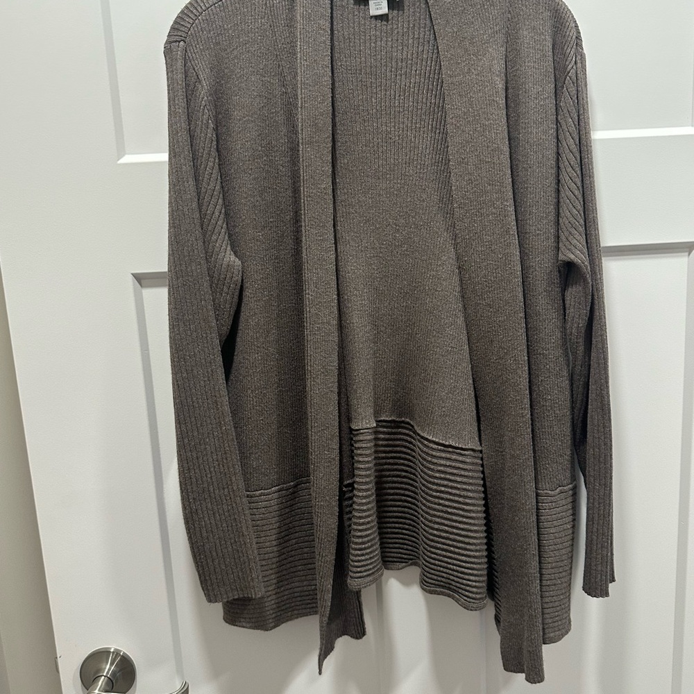 Avenue Taupe Ribbed Open Cardigan